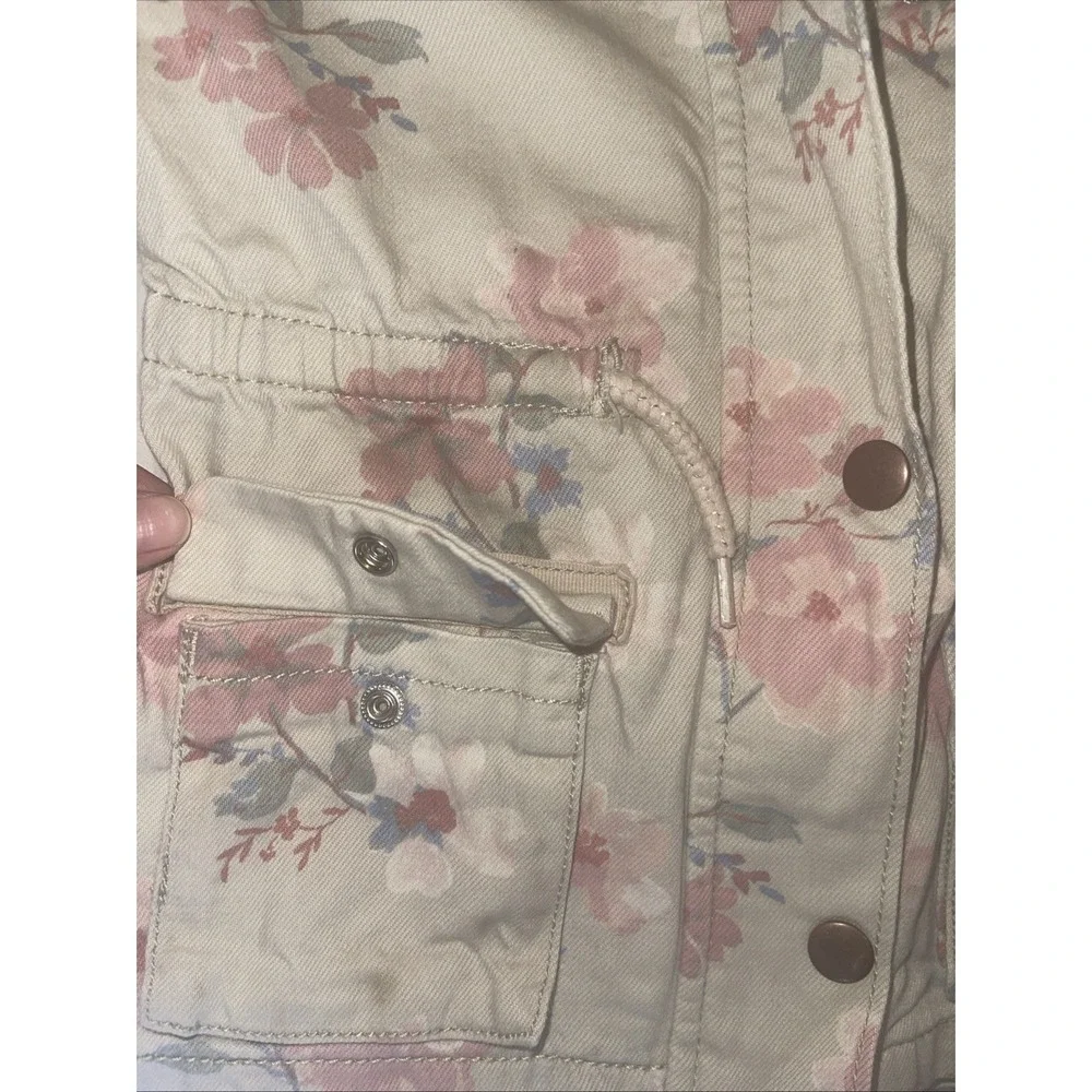 Girl 4T Oshkosh B'gosh Denim Jacket Beige Pink Blue Floral drawstring Waist